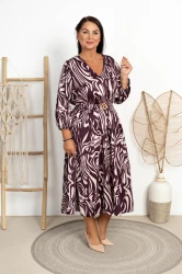 Sukienka Maxi literka A KAROLINA wzór burgund Plus Size 46/52
