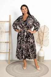 Sukienka Maxi literka A KAROLINA wzór czarna Plus Size 46/52
