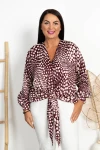 Satynowa Koszula z wiązaniem MADAME Kropki burgund Plus Size 44/54