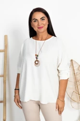Bluzka z wisiorem TELMA dł. ręk. biała Plus Size 42/48
