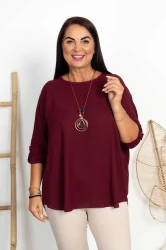 Bluzka z wisiorem TELMA dł. ręk. bordowa Plus Size 42/48