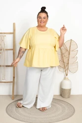 Bluzka z baskinką FREDA bananowa Plus Size 48/54