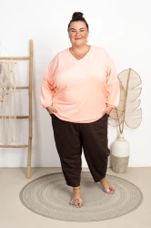 Bluza Welurowa ze ściągaczem V-Neck COSMO brzoskwiniowa Plus Size 50-58