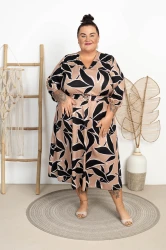 Sukienka Maxi literka A KAROLINA wzór 5 beż Plus Size 46/52