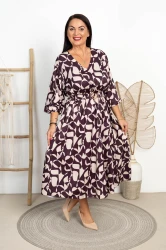 Sukienka Maxi literka A KAROLINA wzór 4 burgund Plus Size 46/52