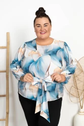 Bluzka elegancka z wiązaniem MARIENN wzór 12 Plus Size 42-52