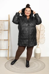 Długa Kurtka na Zimę LORiENA czarna Plus Size 44-54