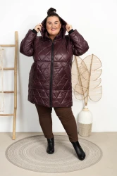 Długa Kurtka na Zimę LORiENA burgundowa Plus Size 44-54