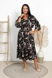 Sukienka Maxi literka A KAROLINA wzór 6 beż Plus Size 46/52