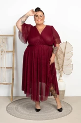 Sukienka siateczkowa z Brokatem LULA bordowa Plus Size 46/52