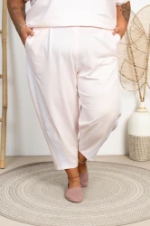Spodnie Baloons z paskami DEVINE jasny puder Plus Size 44-58