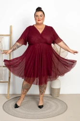 Sukienka siateczkowa z Brokatem LOVITA bordowa Plus Size 46/54
