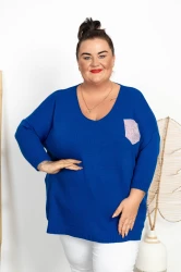 Sweterek z Cekinową Kieszonką KUBANA chaber Plus Size 46/52