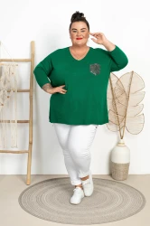 Sweterek z Cekinową Kieszonką KUBANA zielony Plus Size 46/52