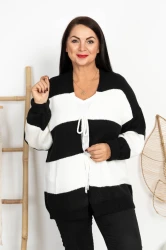 Sweterek wiązany LENO Pasy czarno-białe Plus Size 44/52