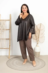 Tunika Trapezowa Dzwoneczek JILIAN EKO brązowa Plus Size 46/52