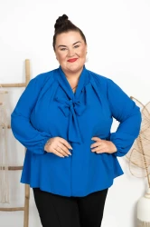 Bluzka z Krawatką DANTI chabrowa Plus Size 46/52