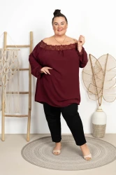 Bluzka z koronką MARITA bordowa Plus Size 50/56