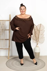 Bluzka z koronką MARITA brązowa Plus Size 50/56