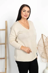 Sweterek z Koronką ELBA beżowy Plus Size 44/50