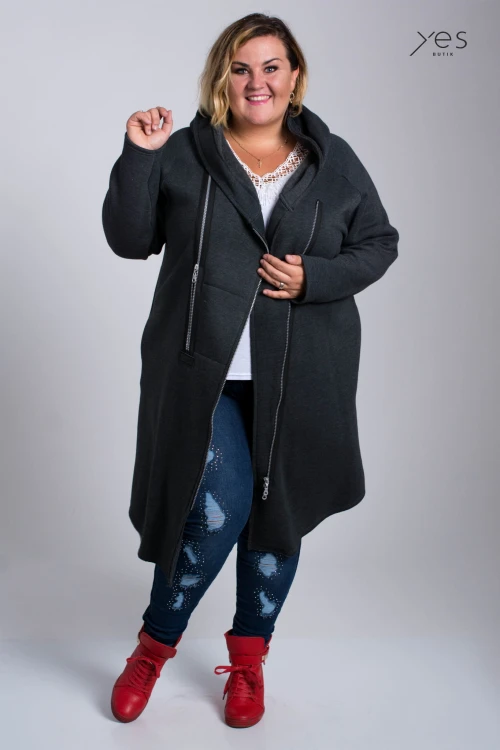 Płaszcz Dresowy grafitowy Plus Size, duże rozmiary  44 46 48 50 52 54