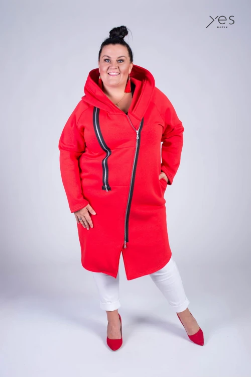 Płaszcz Dresowy czerwony Plus Size duże rozmiary 44 46 48 50 52 54