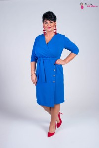 Wizytowa Sukienka z założeniem kopertowym i paskiem BASTIN chaber Plus Size 44-52
