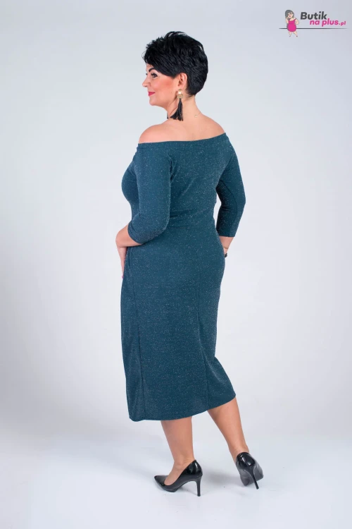 Wyszczuplająca Asymetryczna Sukienka FERRARA morska z kopertowym dekoltem Plus Size 44-52