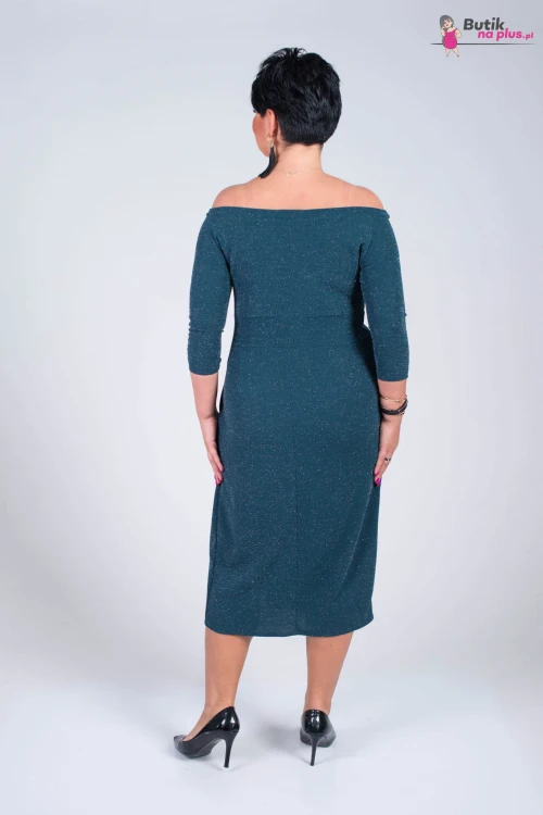 Wyszczuplająca Asymetryczna Sukienka FERRARA morska z kopertowym dekoltem Plus Size 44-52