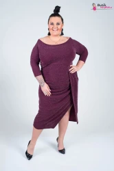 Wyszczuplająca Sukienka FERRARA fioletowa ze srebrną nitką Plus Size 44-52