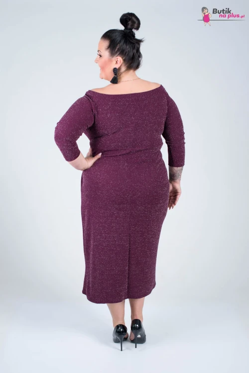 Wyszczuplająca Asymetryczna Sukienka FERRARA fioletowa z rozporkiem Plus Size 44-52
