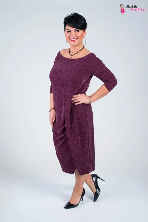 Wyszczuplająca Asymetryczna Sukienka FERRARA fioletowa z rozporkiem Plus Size 44-52