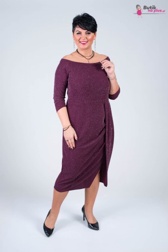 Wyszczuplająca Asymetryczna Sukienka FERRARA fioletowa z rozporkiem Plus Size 44-52