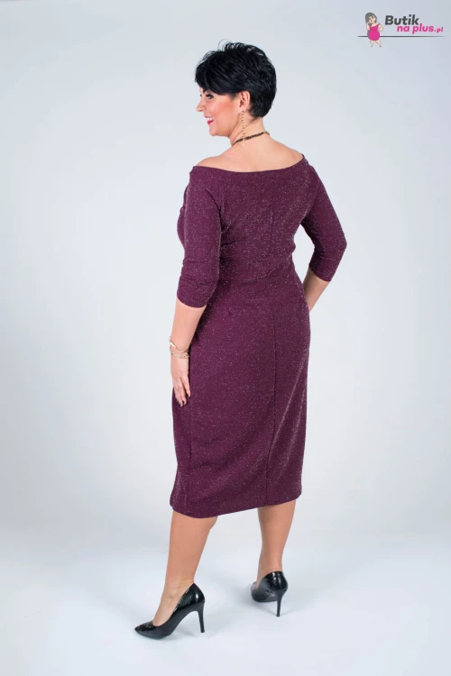 Wyszczuplająca Asymetryczna Sukienka FERRARA fioletowa z rozporkiem Plus Size 44-52