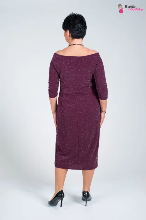 Wyszczuplająca Asymetryczna Sukienka FERRARA fioletowa z rozporkiem Plus Size 44-52