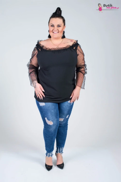 Bluzka Hiszpanka z tiulowymi rękawami LULA Plus Size 42/52
