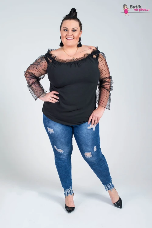 Bluzka Hiszpanka z tiulowymi rękawami LULA Plus Size 42/52