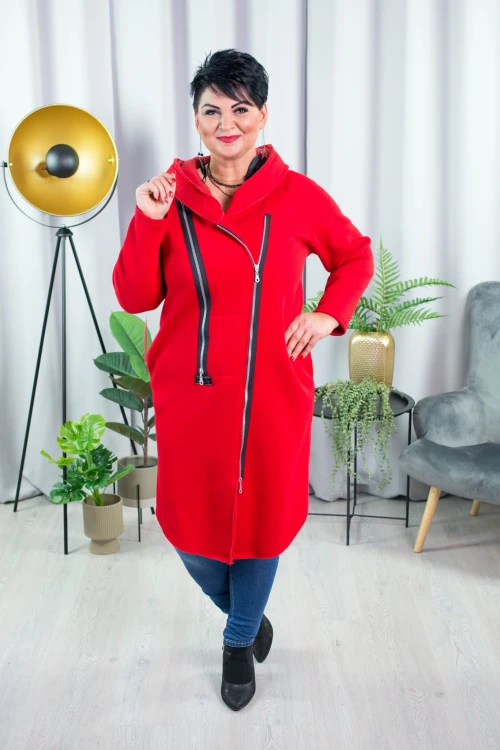 Płaszcz Dresowy czerwony Plus Size duże rozmiary 44 46 48 50 52 54