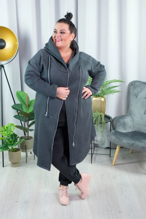 Płaszcz Dresowy grafitowy Plus Size, duże rozmiary  44 46 48 50 52 54