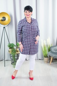 Długa Koszula z paskiem LUANi kratka Plus Size 44-50
