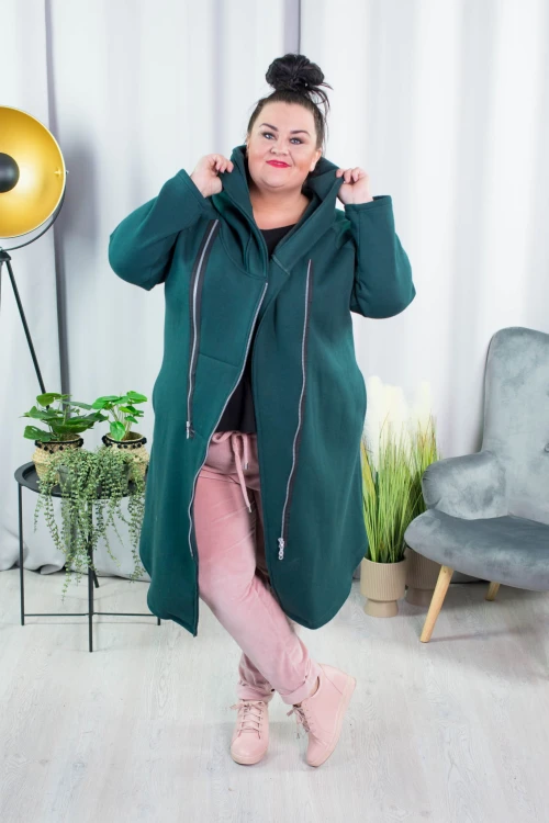 Płaszcz Dresowy SYNC butelkowa zieleń Plus Size 44 46 48 50 52 54