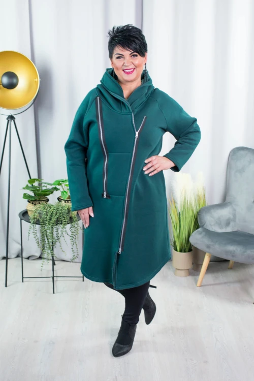 Płaszcz Dresowy SYNC butelkowa zieleń Plus Size 44 46 48 50 52 54