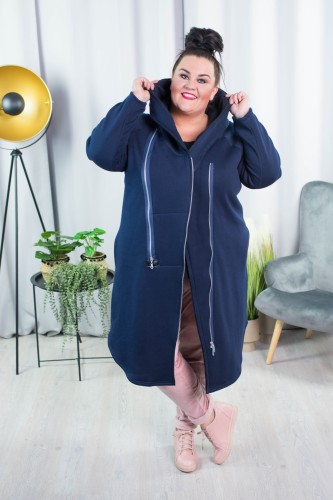 Płaszcz Dresowy granatowy Plus Size duże rozmiary 44 46 48 50 52 54