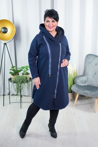 Płaszcz Dresowy granatowy Plus Size duże rozmiary 44 46 48 50 52 54