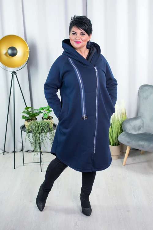 Płaszcz Dresowy granatowy Plus Size duże rozmiary 44 46 48 50 52 54