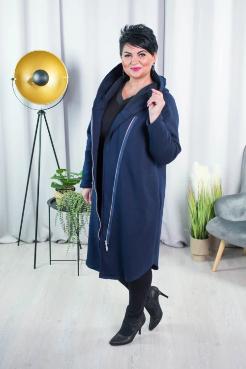 Płaszcz Dresowy granatowy Plus Size duże rozmiary 44 46 48 50 52 54