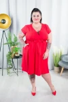 Sukienka wizytowa krótki rękaw odcinana w talii kopertowy dekolt JULIA czerwona Plus Size 44-56