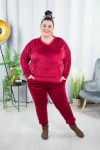 Welurowa Bluza z kieszeniami GUDIS bordo Plus Size 42-54