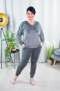 Welurowa Bluza z kieszeniami GUDIS siwa Plus Size 42-54