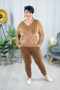 Welurowa Bluza z kieszeniami GUDIS brąz Plus Size 42-54
